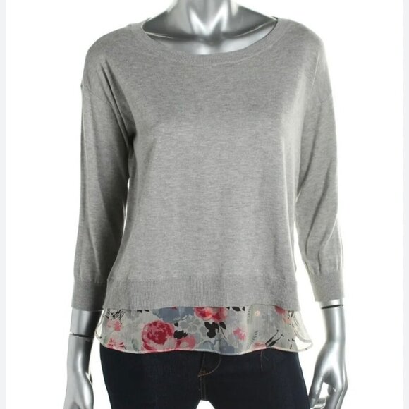 Lauren Ralph Lauren 2X Layered Sweater Chiffon Hem Floral Preppy Lagenlook - Picture 1 of 6